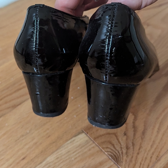 Black Patent Heels with Cross Mary Jane Style - Picture 3 of 13